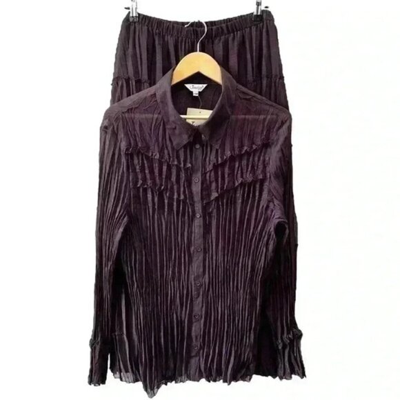 Vintage Maxi  Skirt Blouse 2PC Set Plisse Pleated Purple Metallic 22/24W NEW - Picture 16 of 16